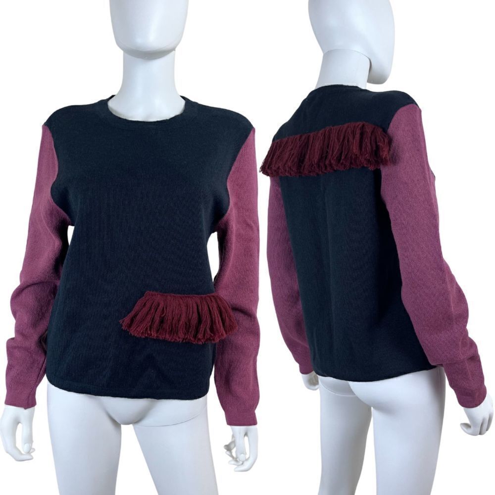 Delfina Balda Women Size M/L Blue Purple Alpaca Pullover Fringe Crewneck Sweater